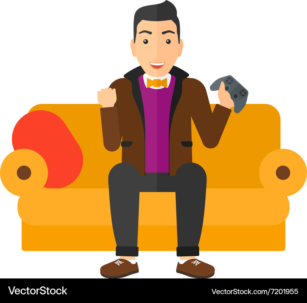 Man Playing Video Game on Sofa Vector Image