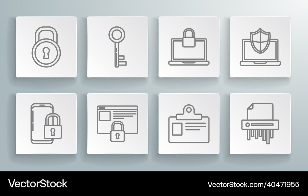 Set line smartphone with closed padlock key vector image