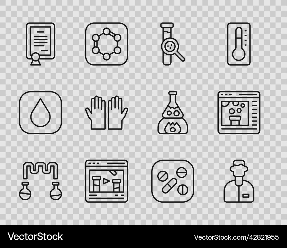 Set line test tube and flask laboratory assistant Set line test tube and flask laboratory assistant vector image