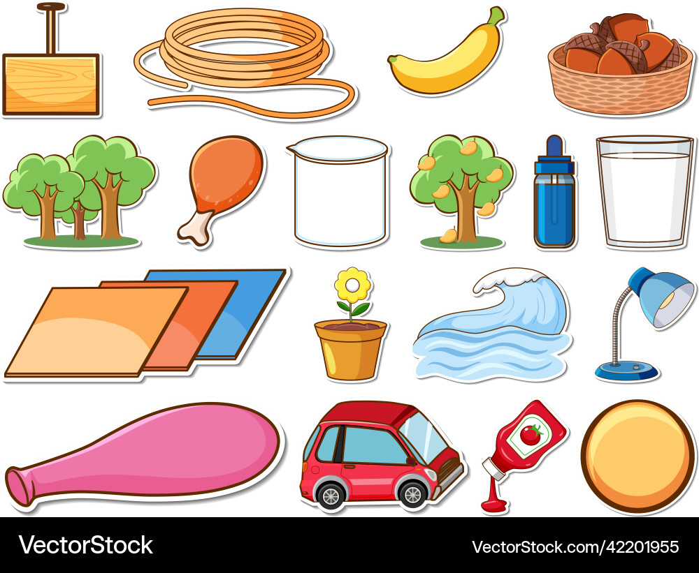 Sticker set of mixed daily objects Sticker set of mixed daily objects vector image