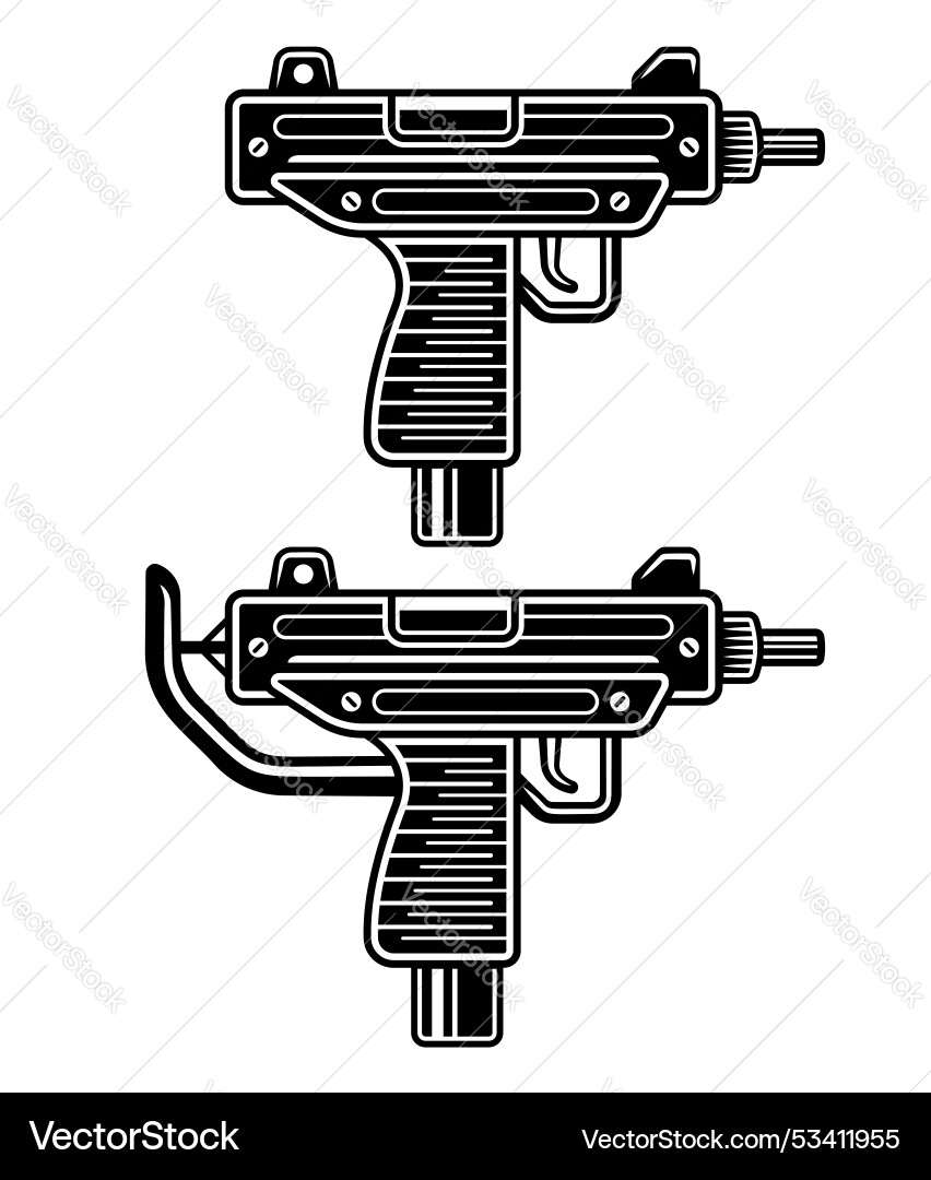 Uzi automatic gun weapon set of objects Uzi automatic gun weapon set of objects vector image