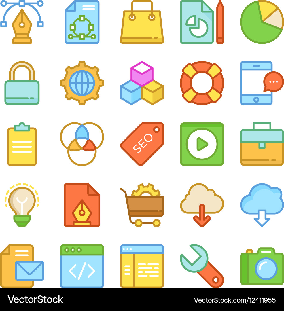 Web design and development colored icons 1 vector image