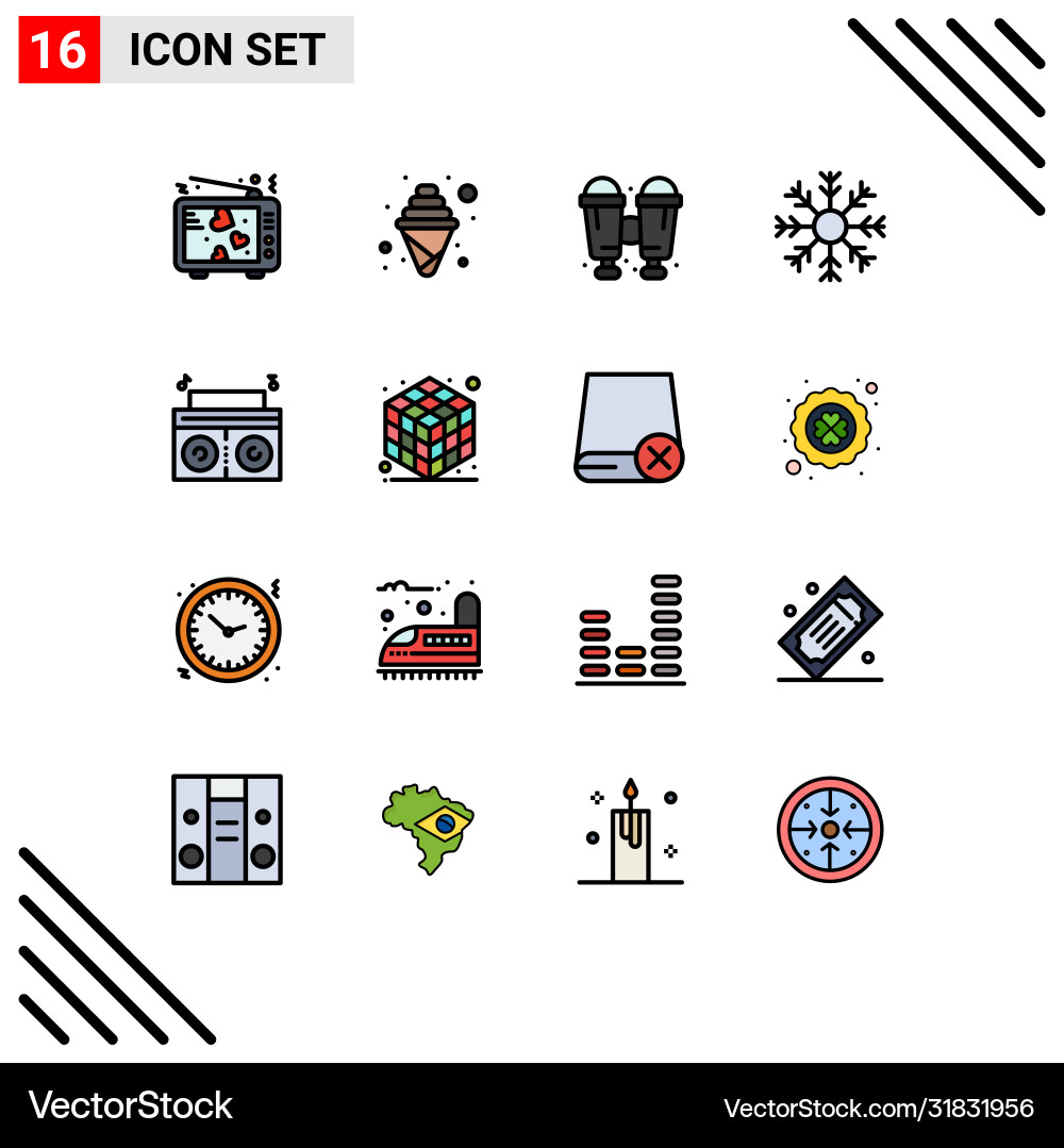 16 universal flat color filled lines set for web Vector Image