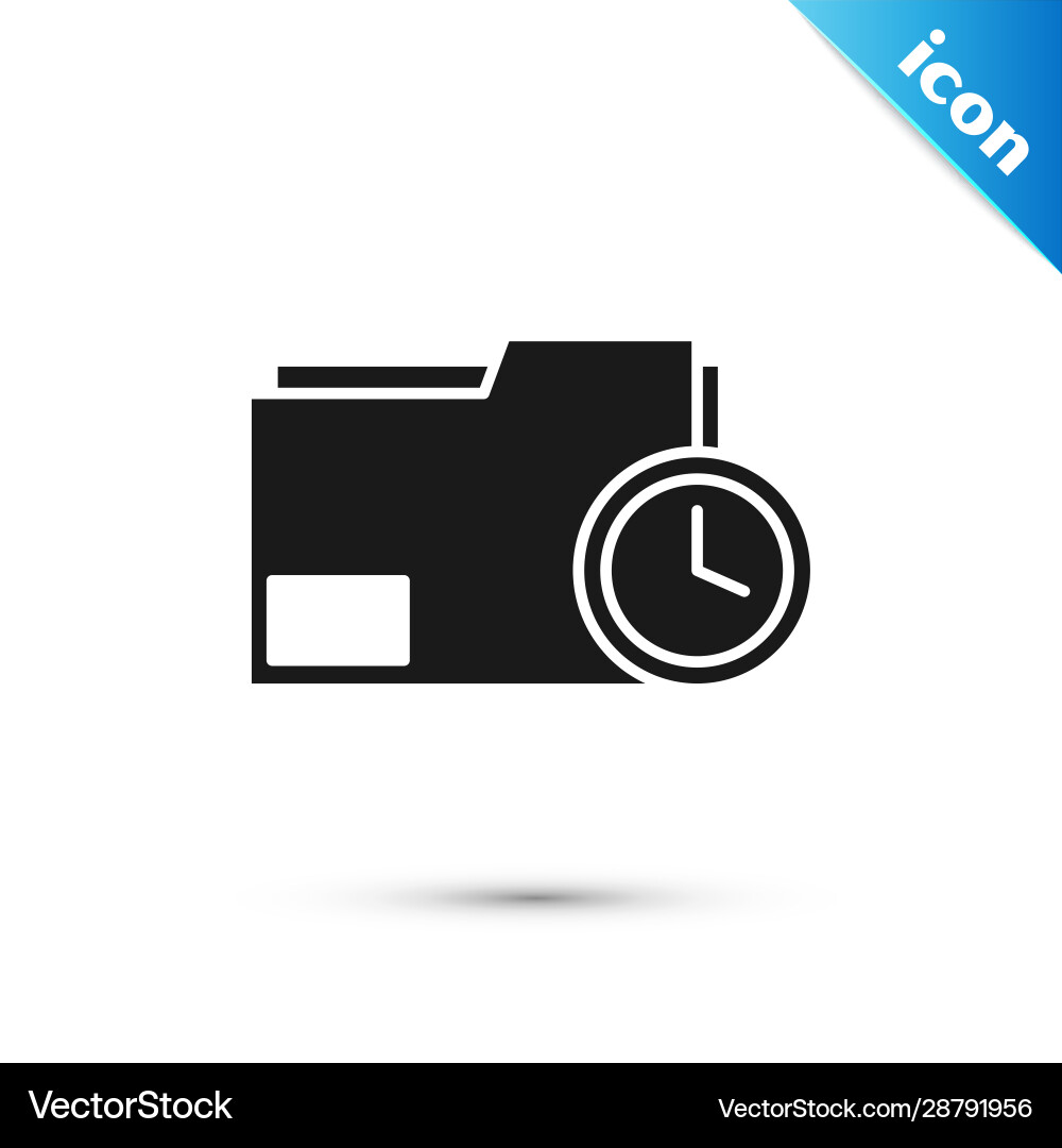 Black document folder with clock icon isolated Black document folder with clock icon isolated vector image