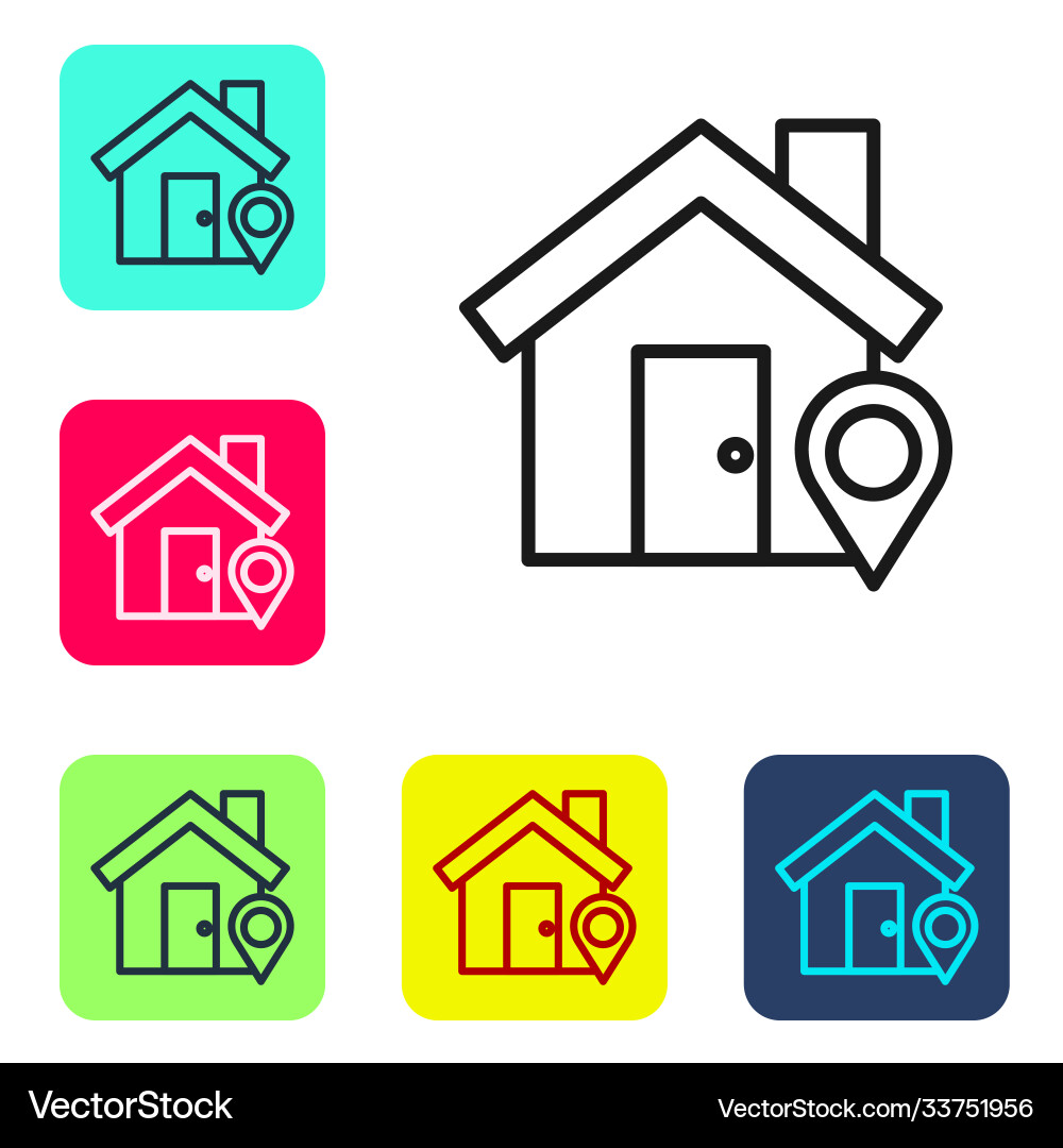 Black line map pointer with house icon isolated Black line map pointer with house icon isolated vector image