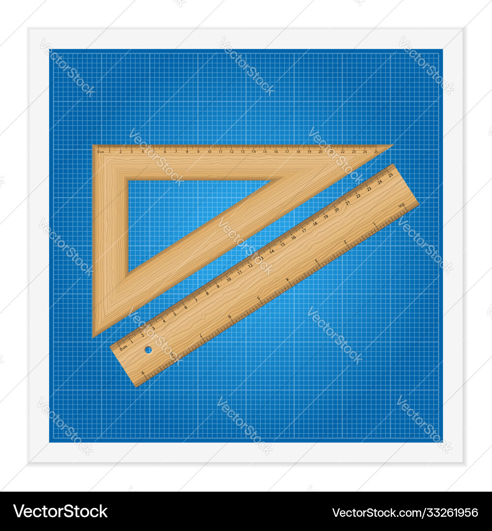 Blueprint and ruler instruments vector image
