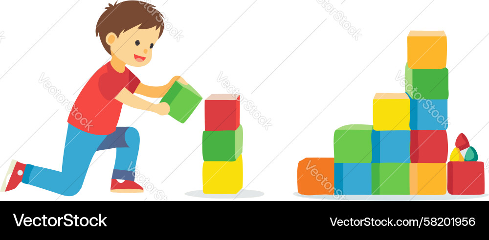 Child building with colorful blocks creative play Vector Image