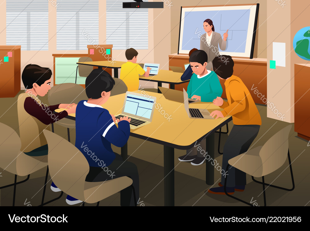 Children Learning Computer Programming vector image