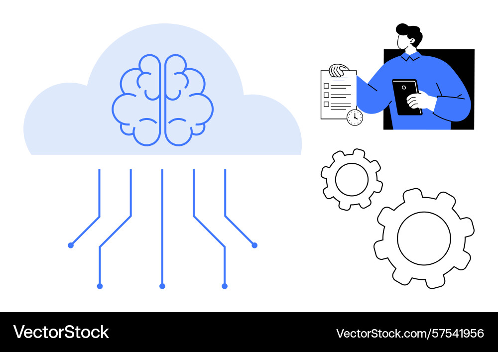Cloud brain integrating technology with analytics Cloud brain integrating technology with analytics vector image