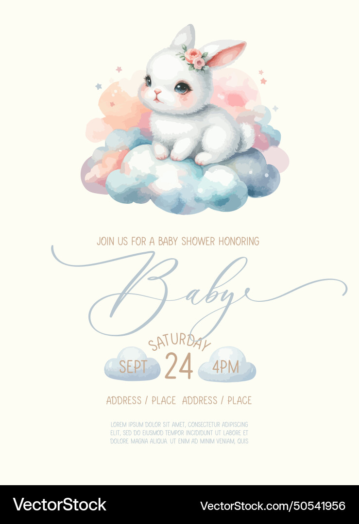 Cute baby shower watercolor invitation card Cute baby shower watercolor invitation card vector image