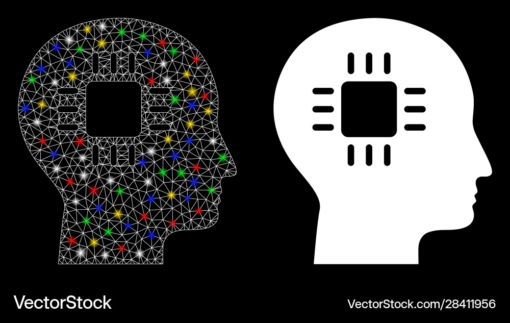 Flare mesh network brain processor icon with Flare mesh network brain processor icon with Vector Image