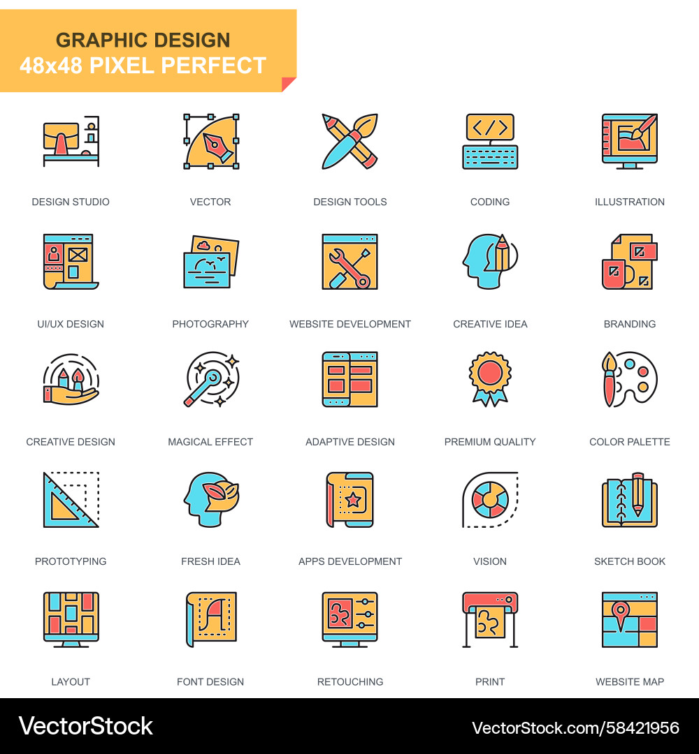 Modern Web & App Icon Set - Line Style Vector Image