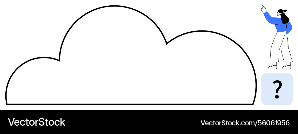 Person pointing at cloud shape with question mark Person pointing at cloud shape with question mark vector image