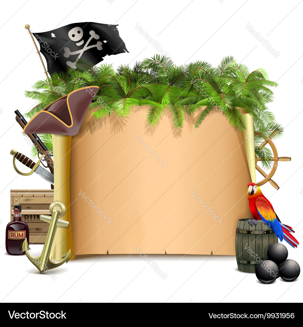 Pirate scroll with palm Royalty Free Vector Image