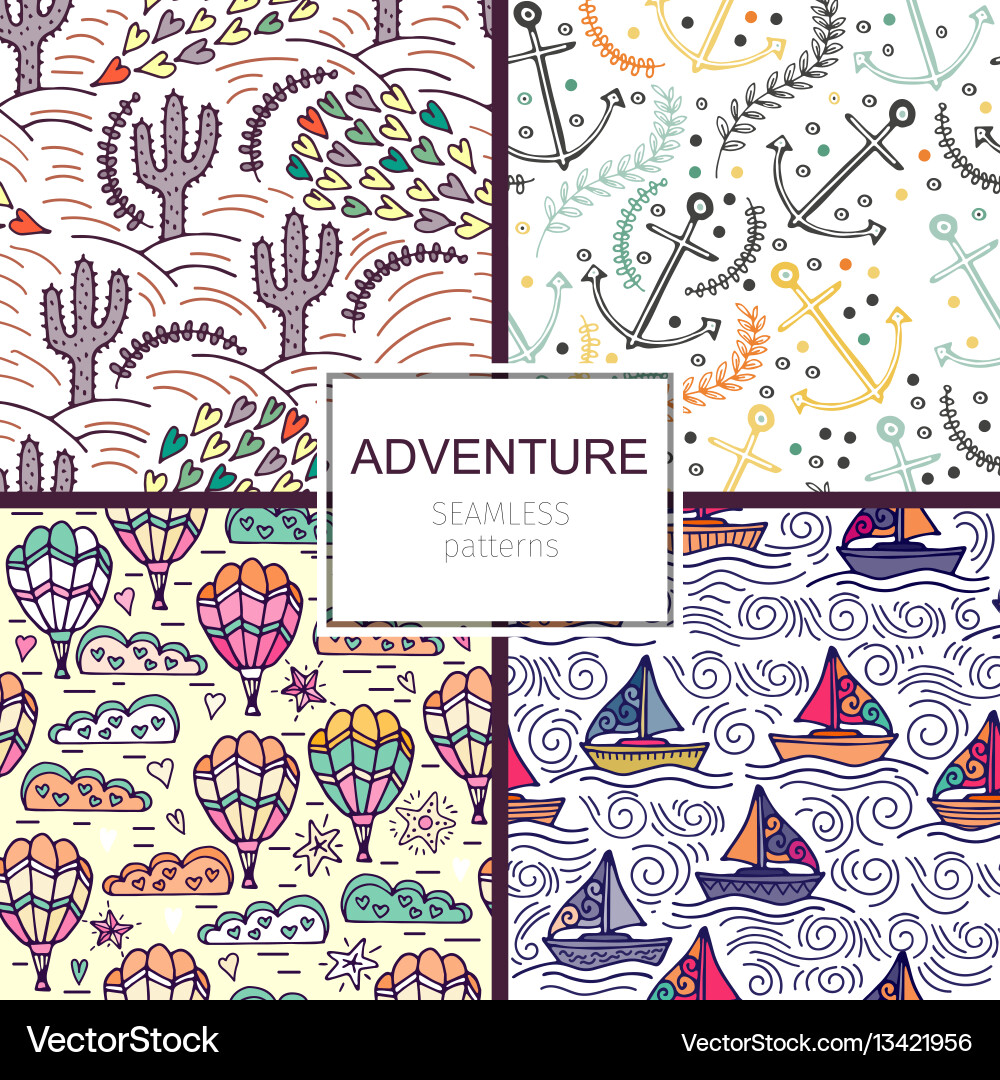 Seamless pattern with cactus palm trees ship vector image