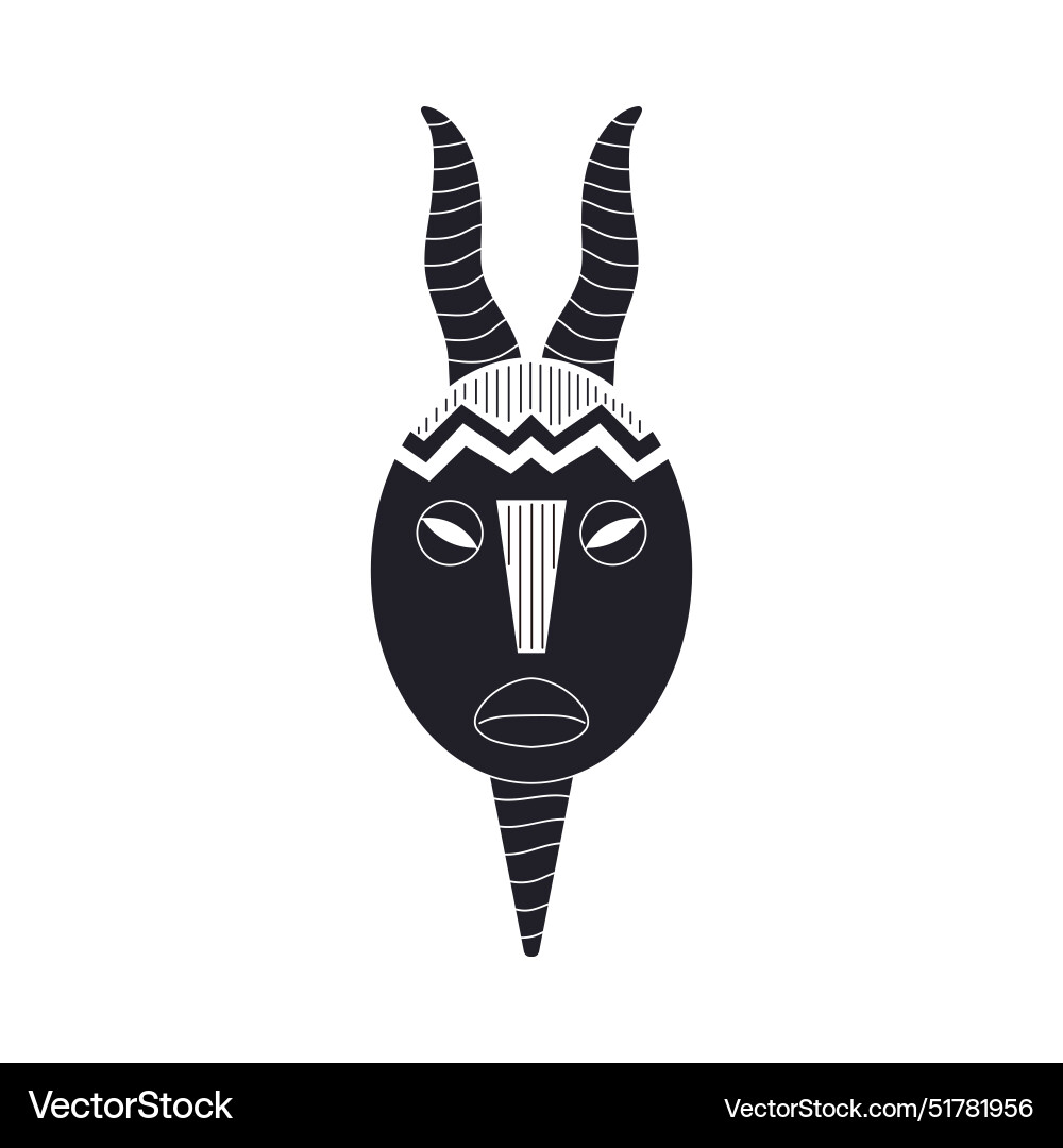 Tribal mask with horns black line art icon Tribal mask with horns black line art icon vector image