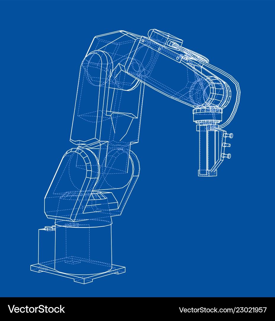 3d outline robotic arm rendering of vector image