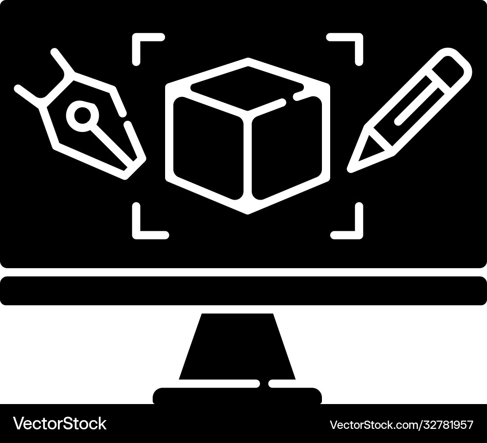 Computer aided design black glyph icon Royalty Free Vector