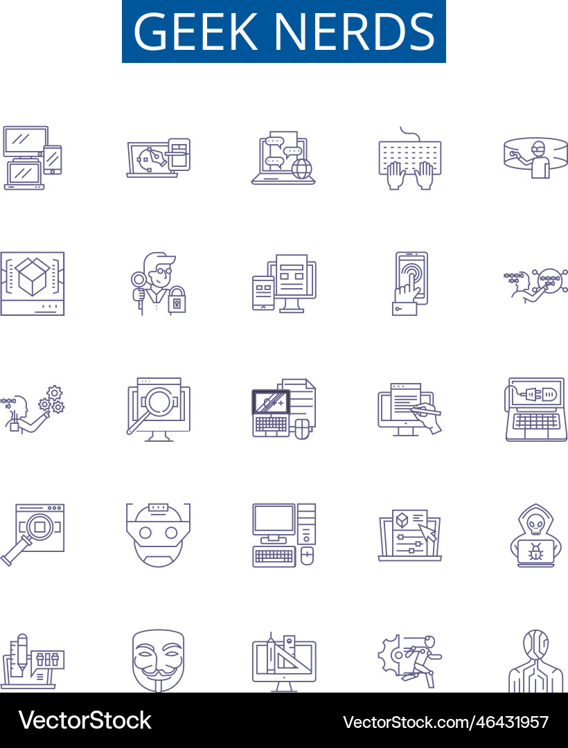 Geek nerds line icons signs set design collection Geek nerds line icons signs set design collection vector image