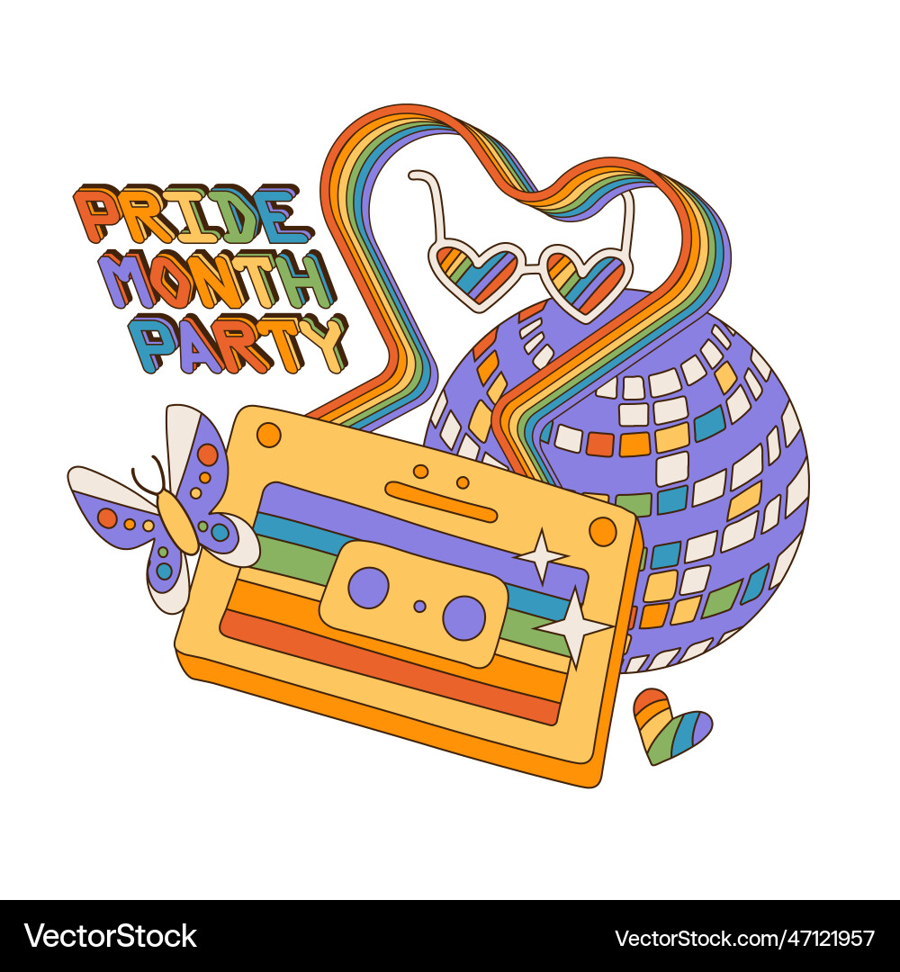 Pride Monat Party Plakat im groovigen Retro-Stil Pride Monat Party Plakat im groovigen Retro-Stil vektorbild