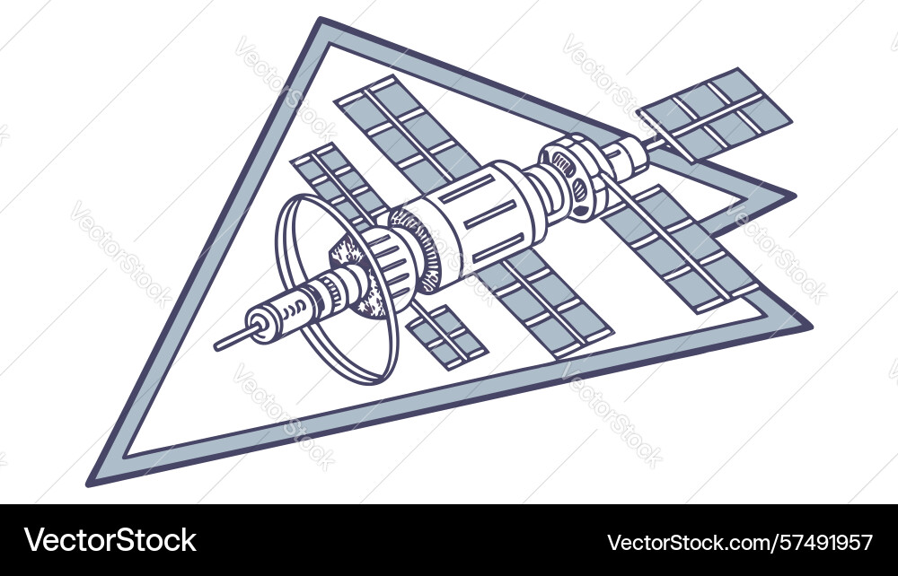 Satellite over triangular framework technological Vector Image