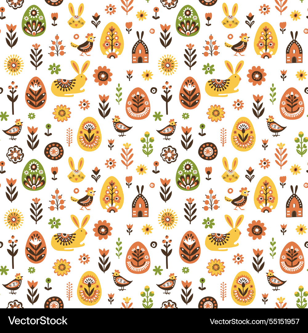 Scandinavian easter pattern with bunnies eggs Scandinavian easter pattern with bunnies eggs vector image