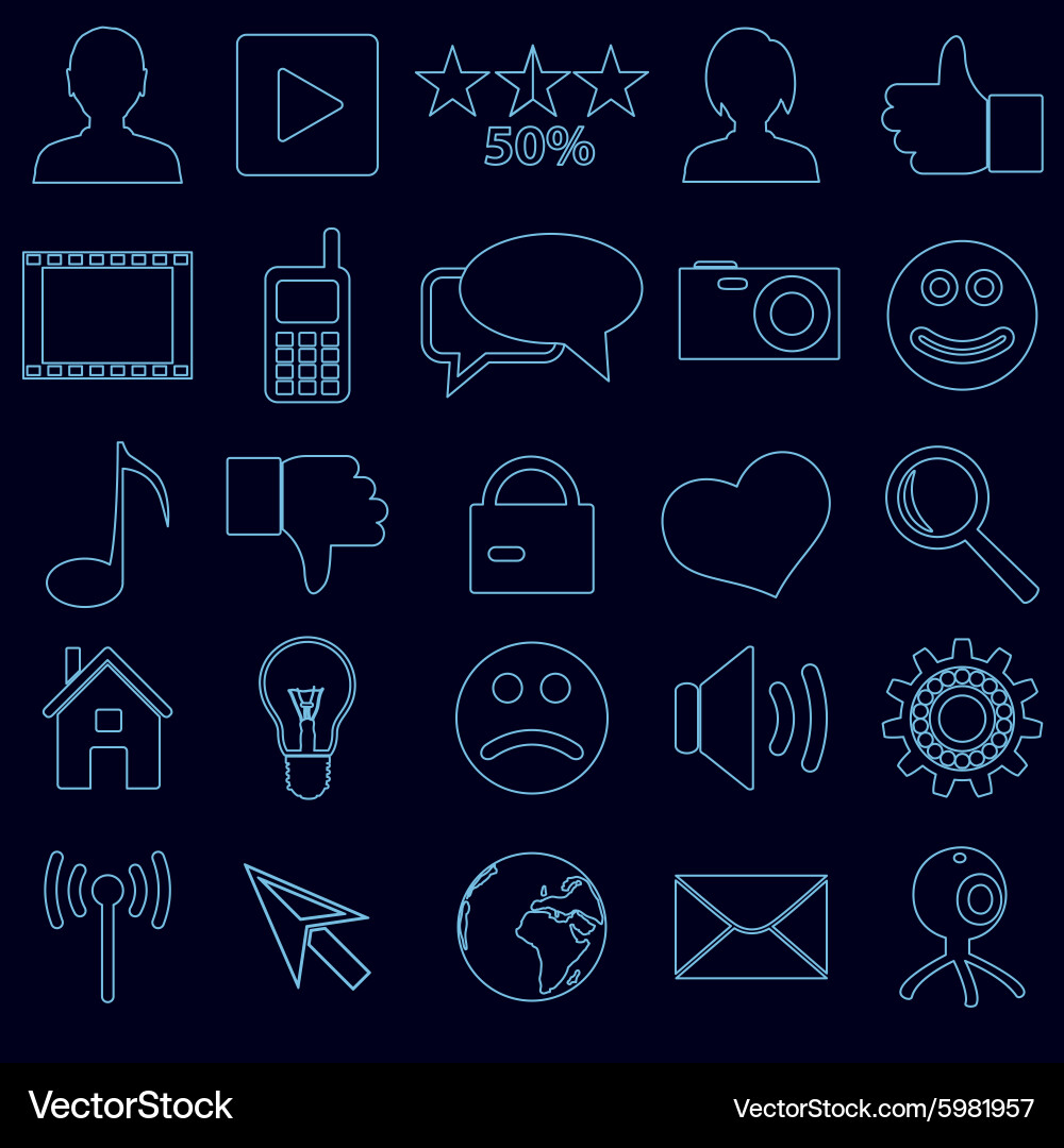Web and social networks set of simple outline vector image