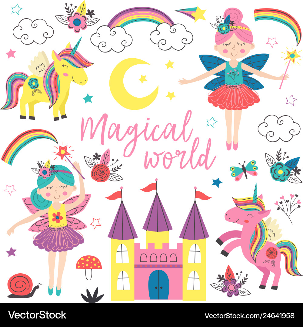 Basic rgbset of isolated magical characters vector image