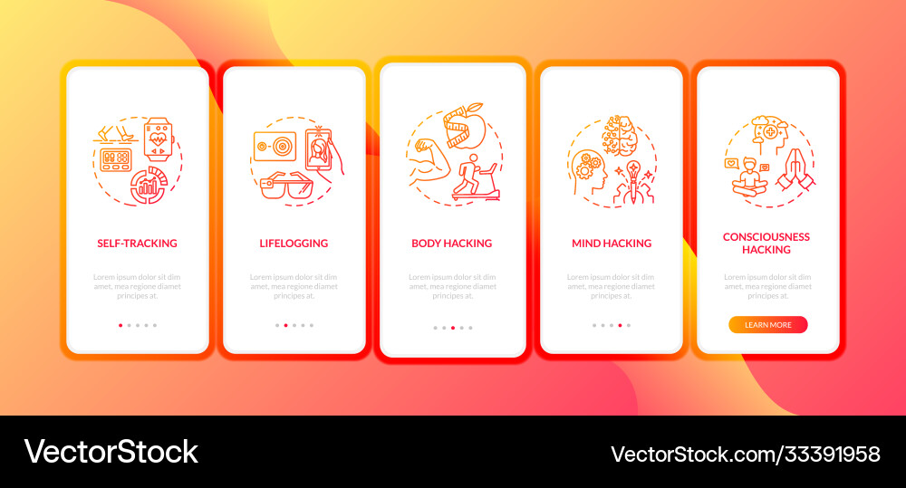 Biohacking elements onboarding mobile app page Biohacking elements onboarding mobile app page Vector Image