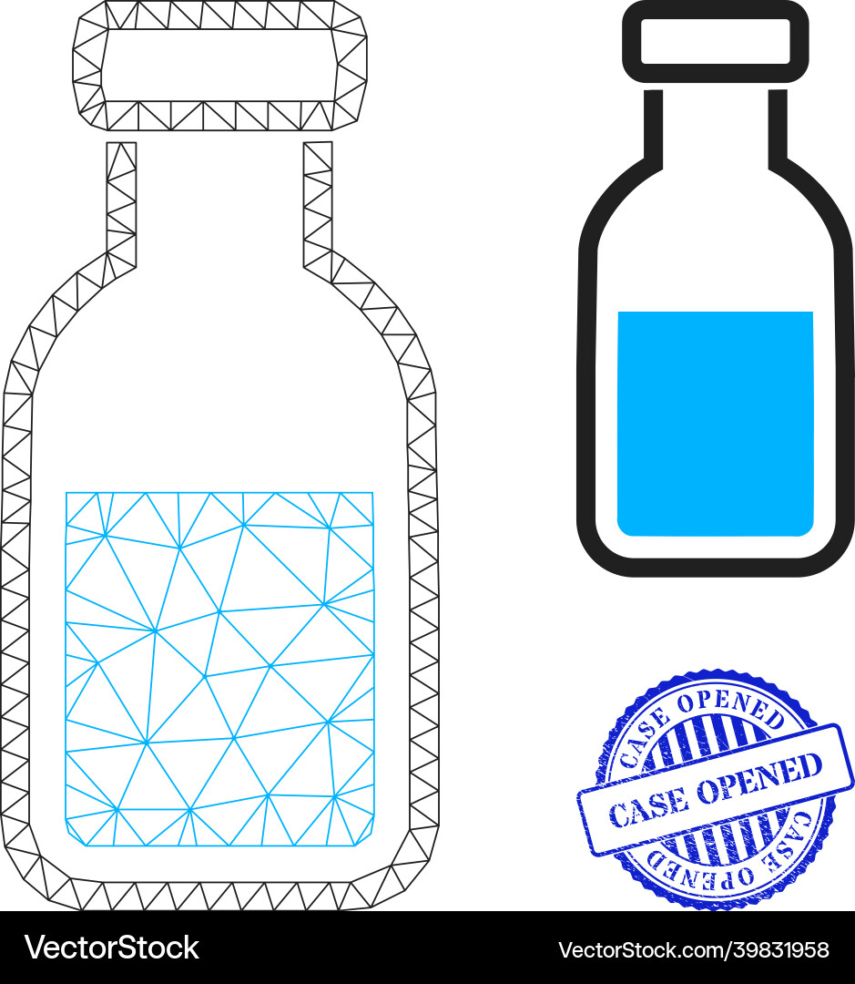 Case opened grunge badge and web net vial Vector Image