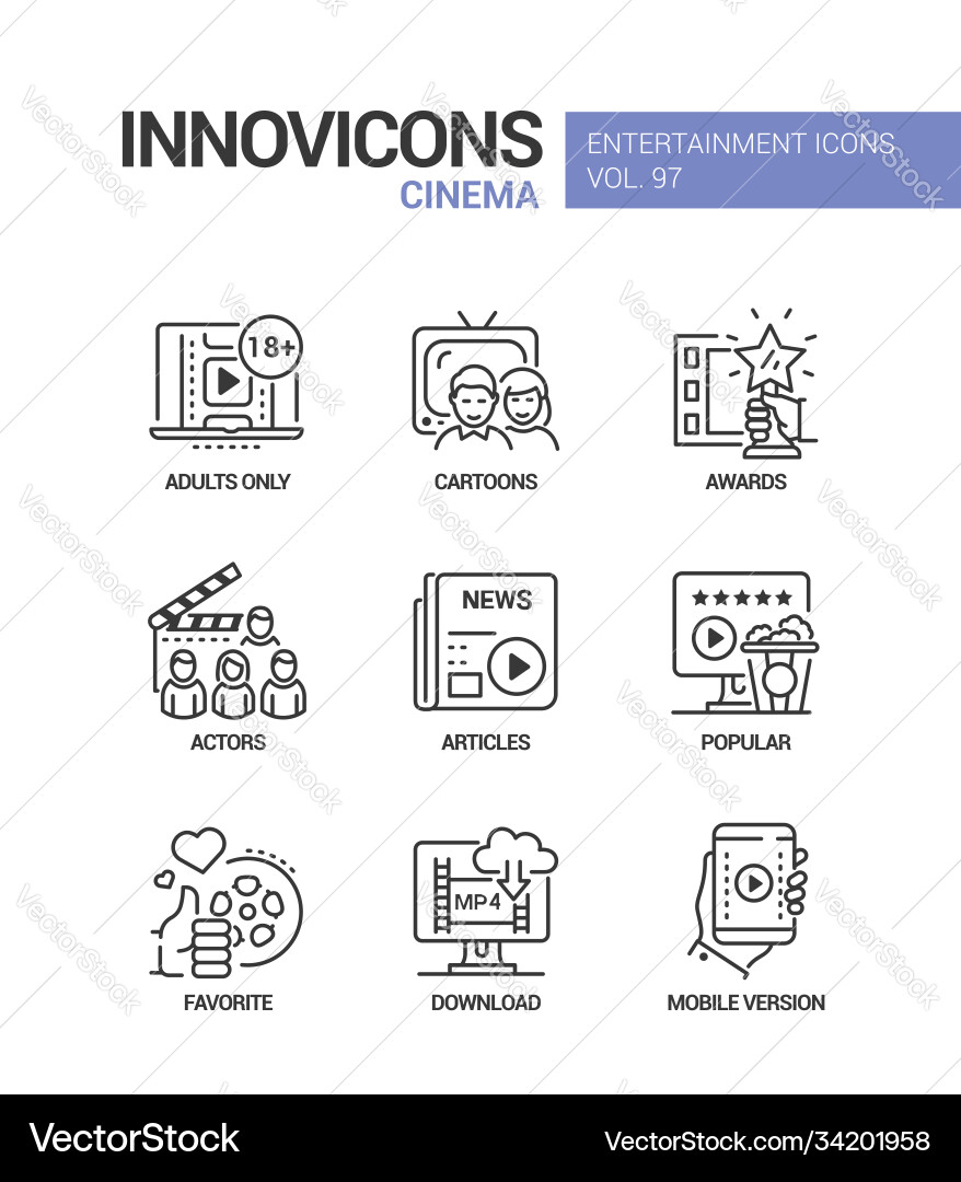 Cinema Line Icons - Entertainment Vector Image