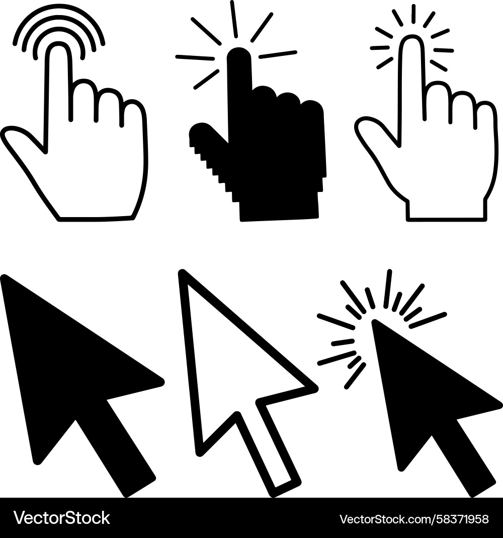 Cursor and Pointer Icons - Silhouettes Vector Image
