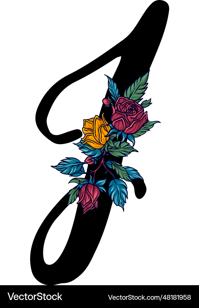 Letter i handschriftliche Schrift mit Rosen Hand Letter i handschriftliche Schrift mit Rosen Hand Vektorbild