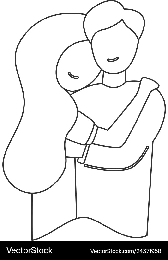 Line romantic relationship guy hugging wife Line romantic relationship guy hugging wife vector image