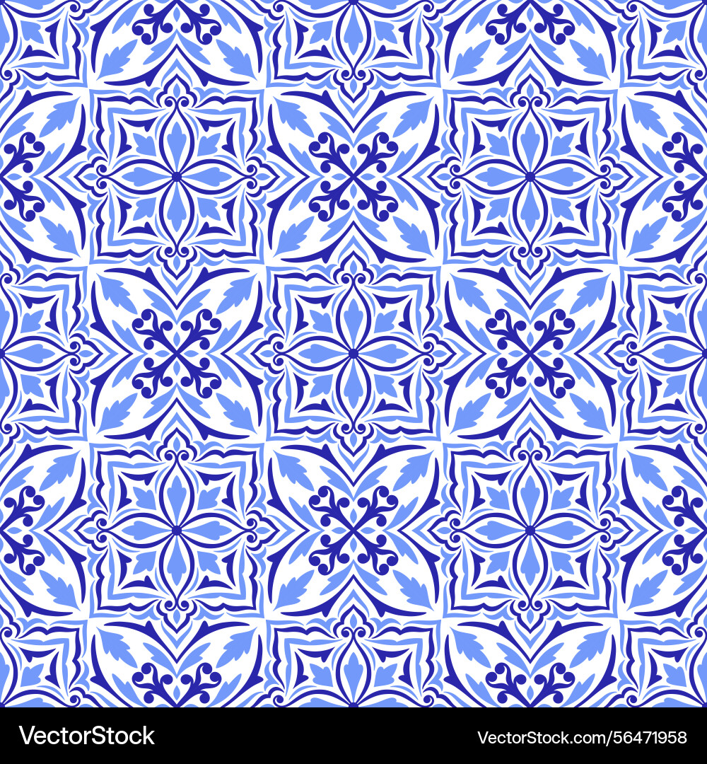 Mediterranean seamless pattern in blue tiles Vector Image