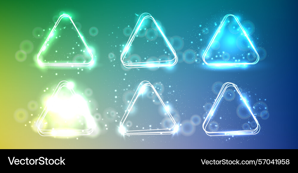 Neon rounded triangle frame with shining effects vector image