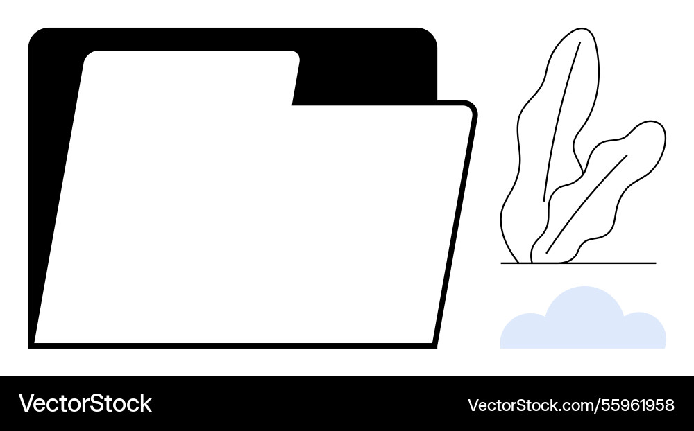 Open file folder with abstract plant and cloud vector image