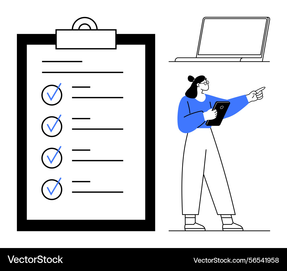 Organized workflow with checklist tablet Organized workflow with checklist tablet Vector Image