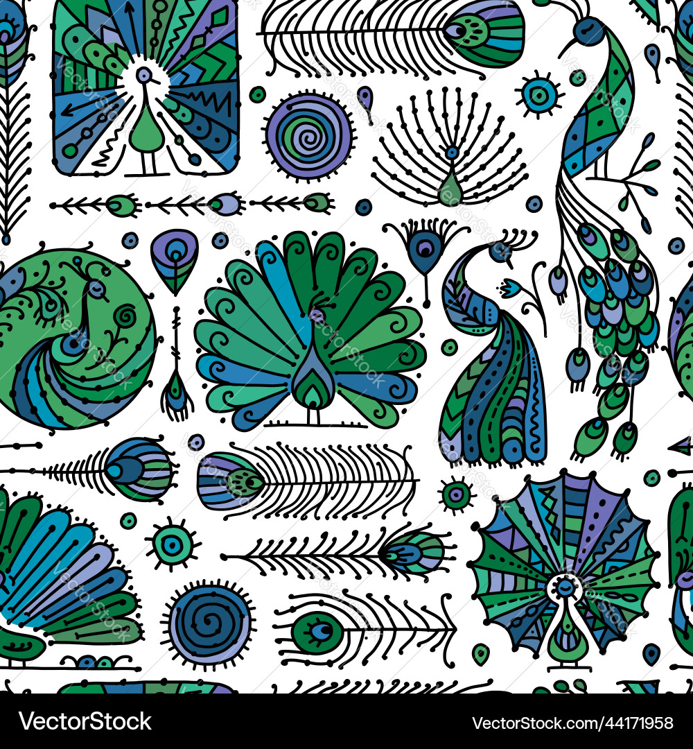 Peacock collection ethnic style seamless pattern Peacock collection ethnic style seamless pattern vector image