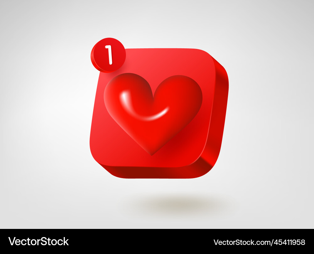 Red button with heart 3d mobile application icon Vector Image