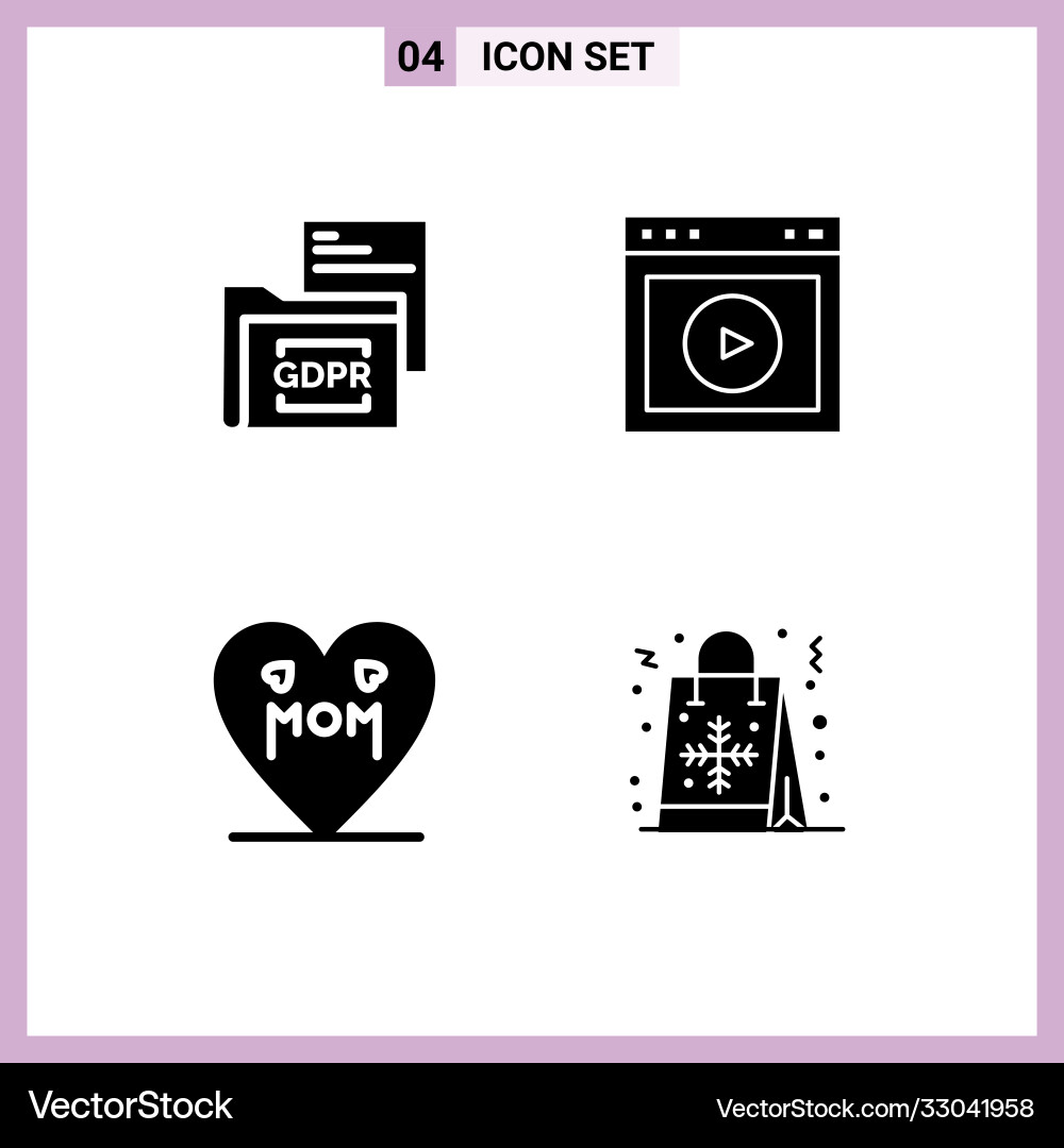 Set 4 solid glyphs on grid for data website Vector Image