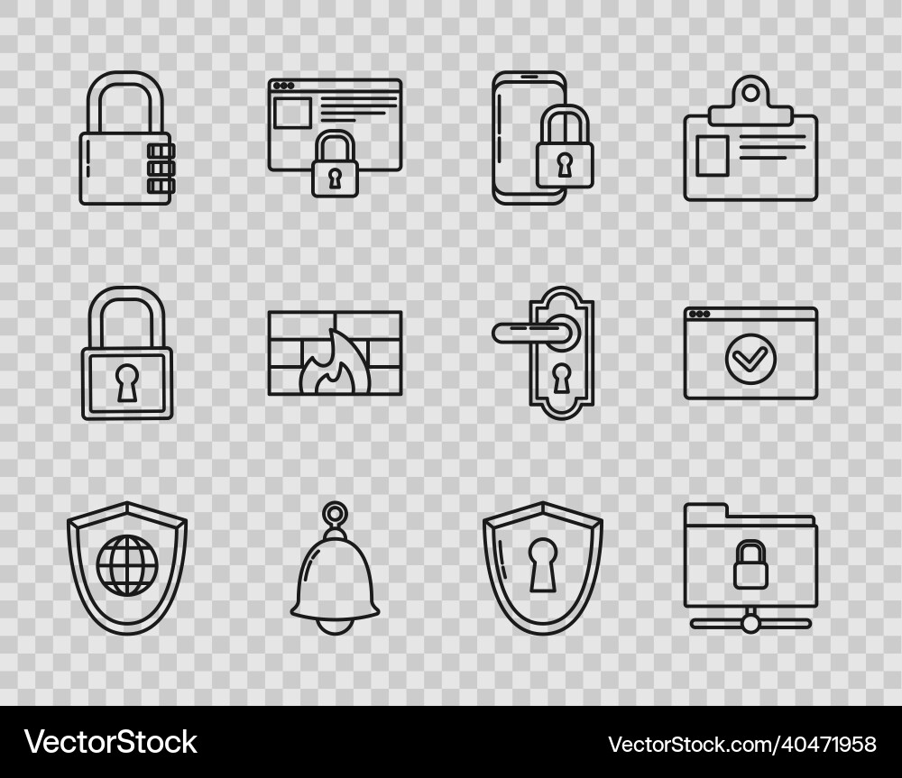 Set line shield with world globe ftp folder Set line shield with world globe ftp folder vector image