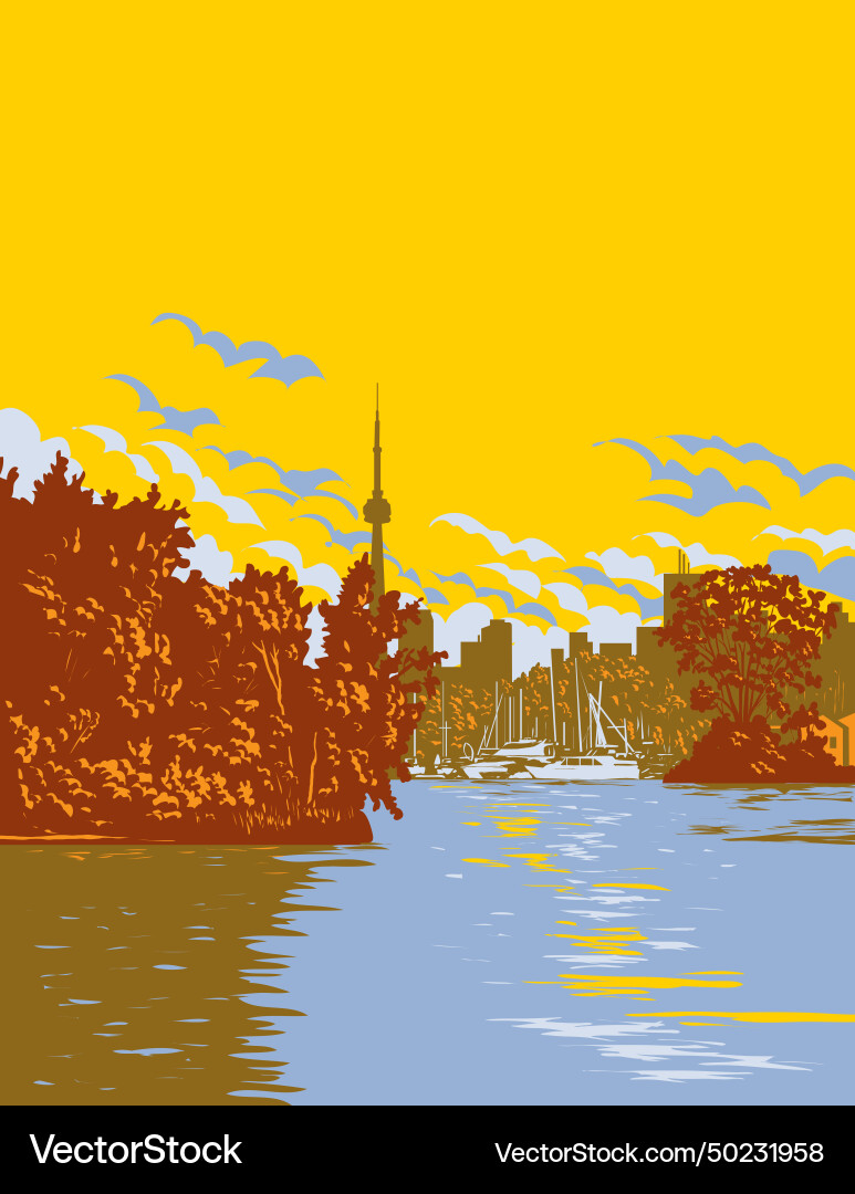 Toronto island park with skyline on lake Toronto island park with skyline on lake vector image