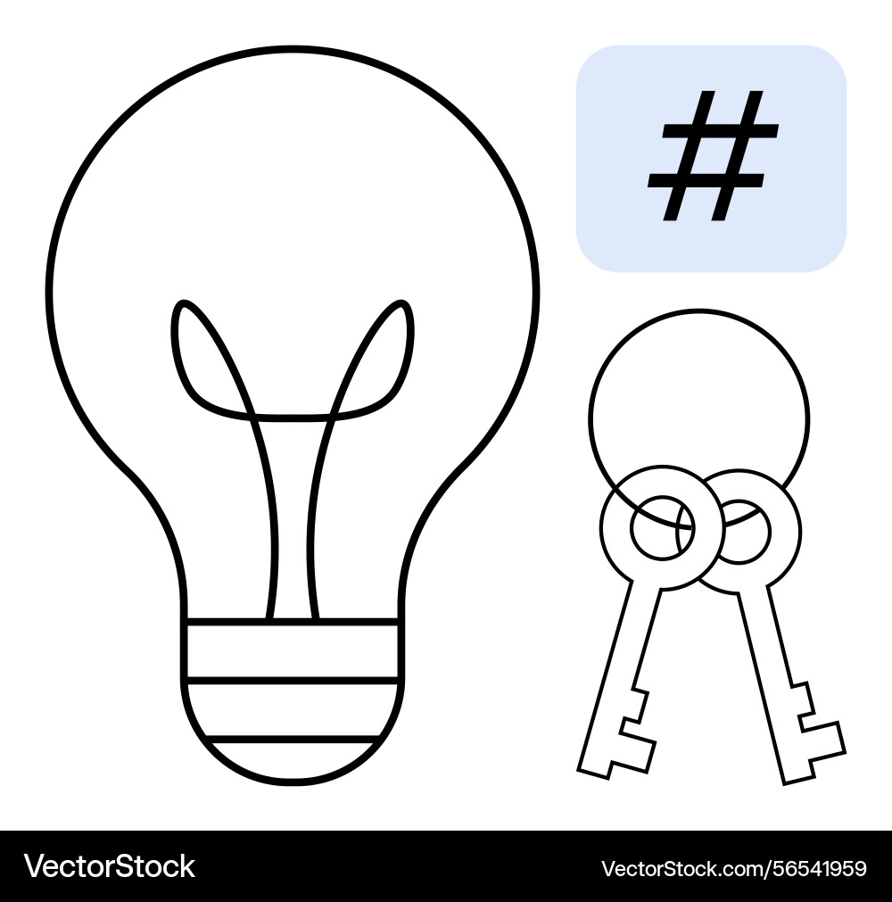 Lightbulb with keys and metadata tag symbol Lightbulb with keys and metadata tag symbol vector image