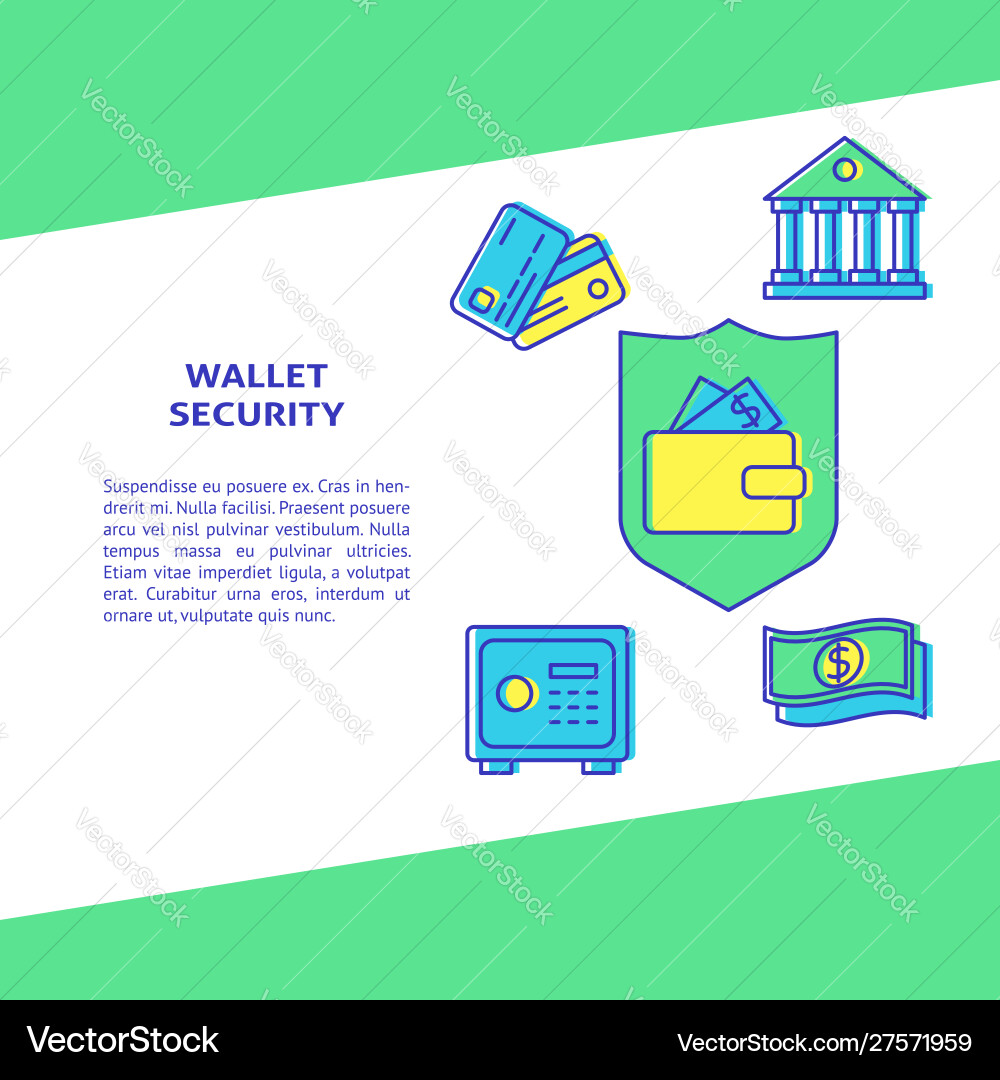 Wallet security banner in line style with text Wallet security banner in line style with text vector image