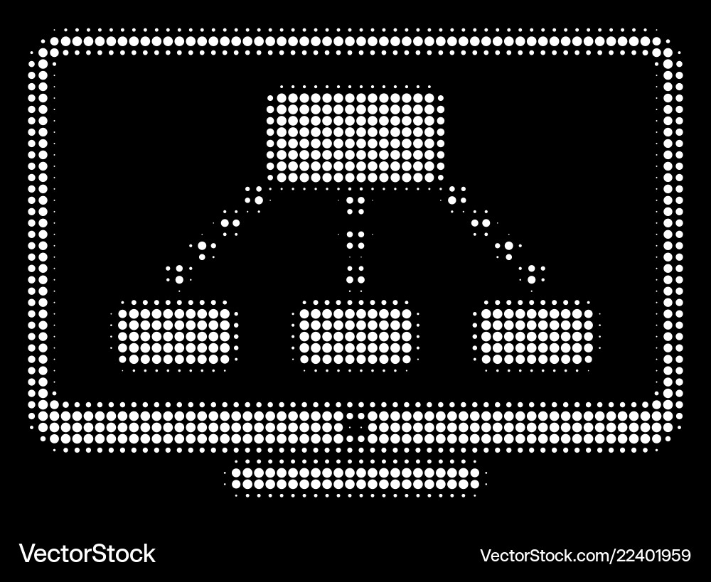 White halftone hierarchy monitoring icon vector image