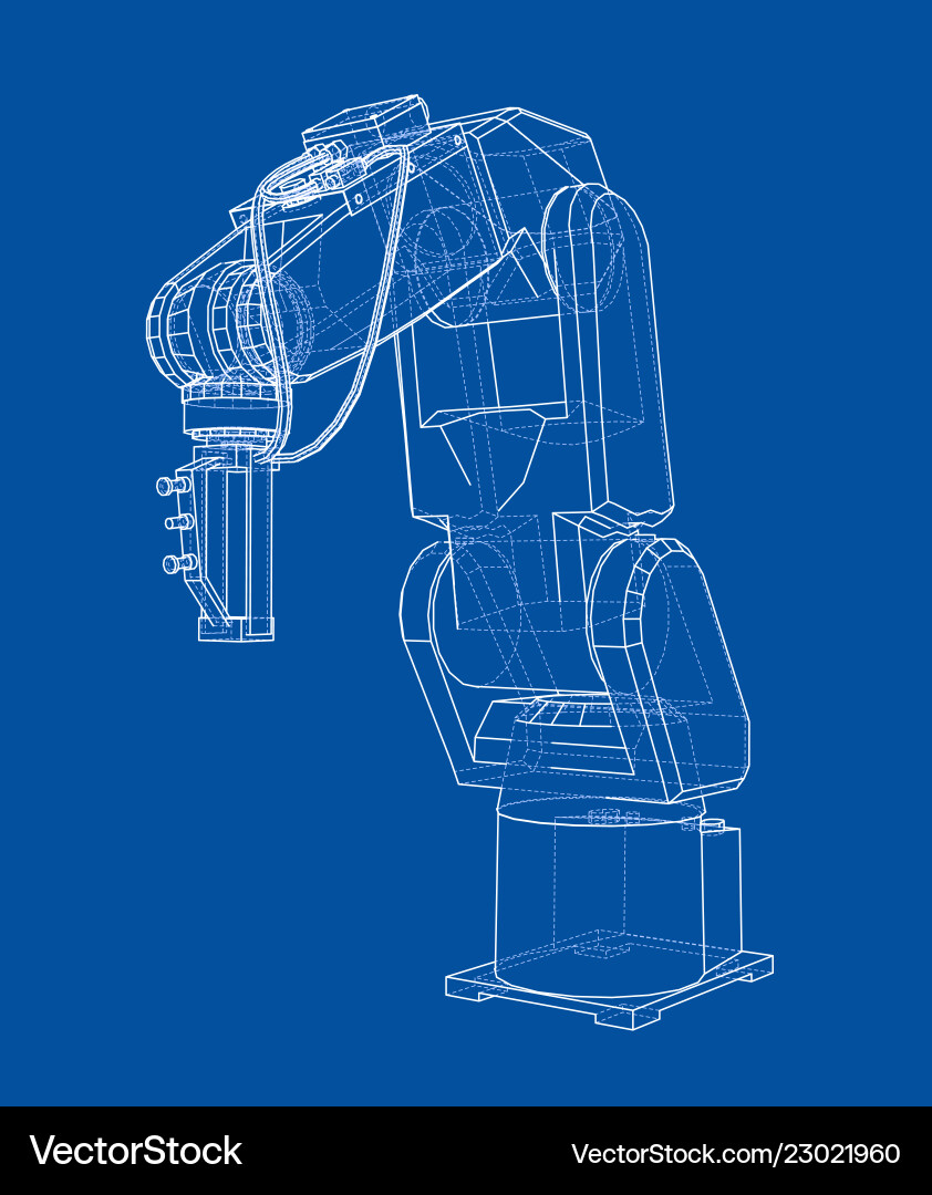 3d outline robotic arm rendering of vector image