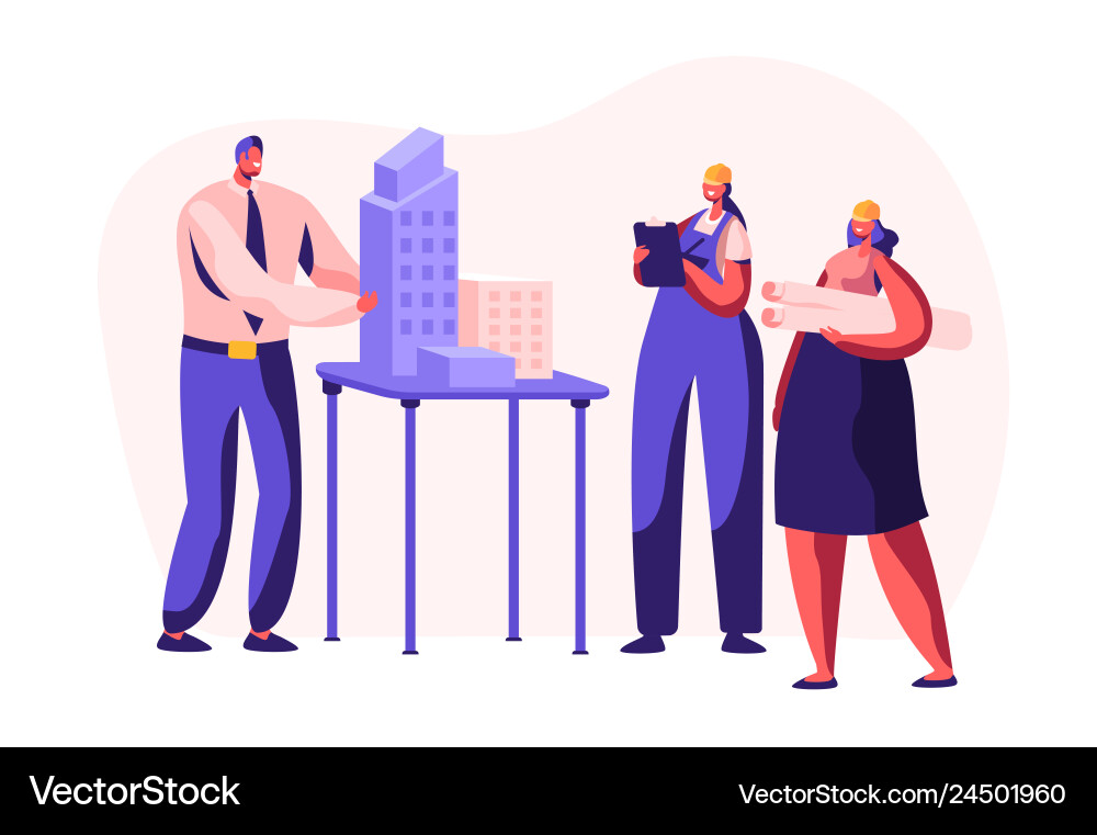 Architect engineer create building project office Architect engineer create building project office vector image
