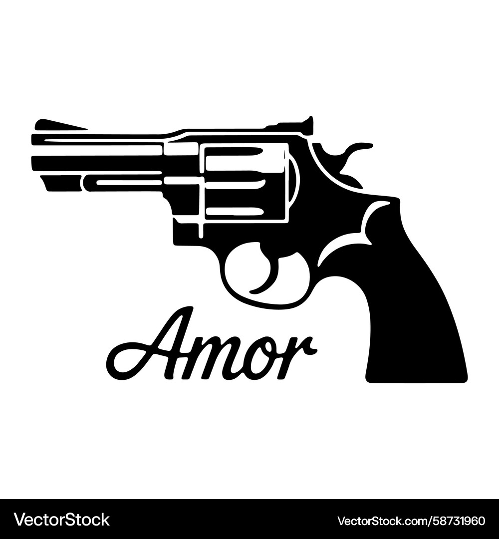 Black revolver with script text weapon firearm Vector Image