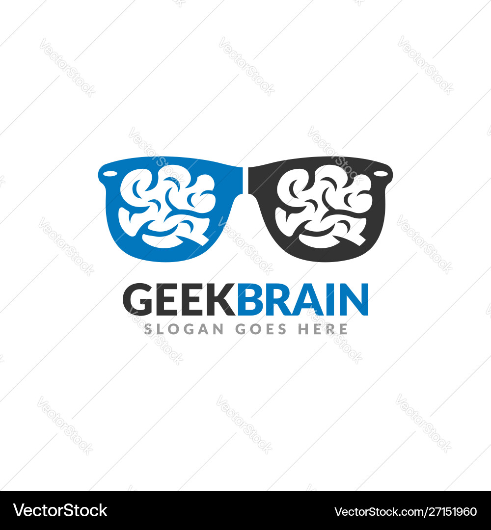 Brain geek logo design template a pair glasses